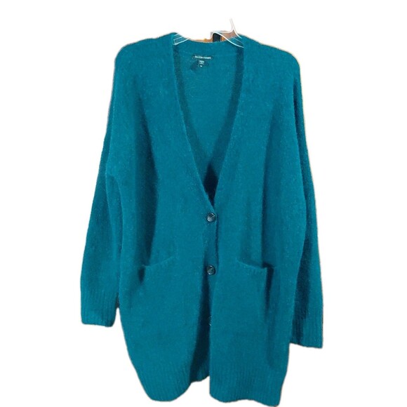 Eileen Fisher SP Teal Soft Mohair Wool Grampacore Button Down Cardigan Sweater - Picture 1 of 10